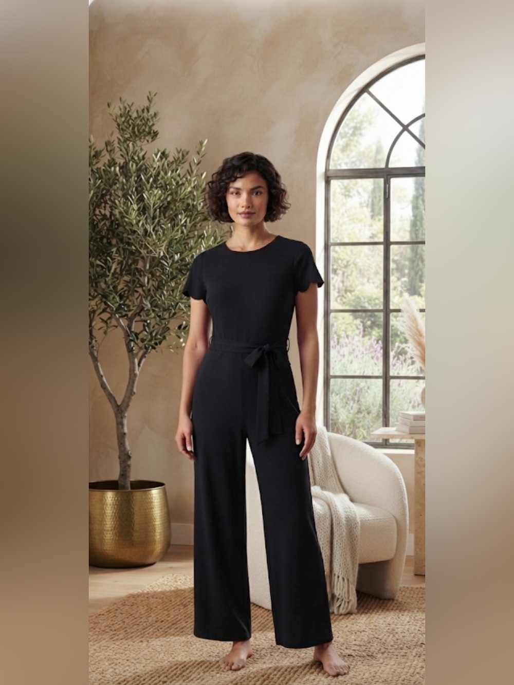 RSVP by Talbots Black Short Sleeve Wide Leg Jumpsuit Size 4 Belted Elegant⁠